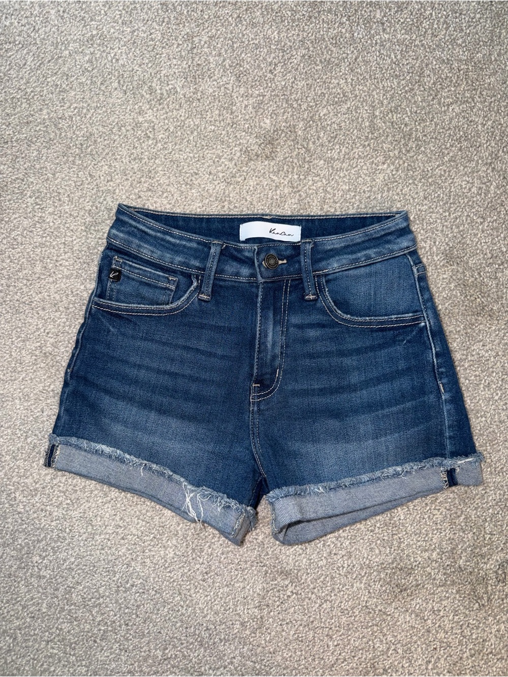 KanCan Dark Blue Rolled Cuff Denim Shorts